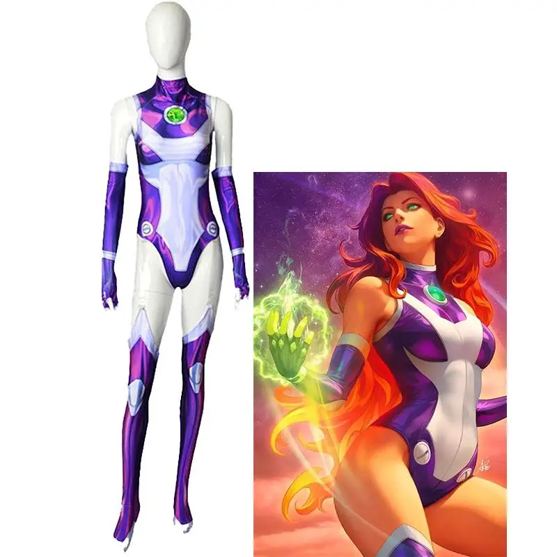 Anime Starfire Superhero Jumpsuit Zentai Bodysuit Halloween Cosplay Costume Sexy Women Carnival Party Outfits
