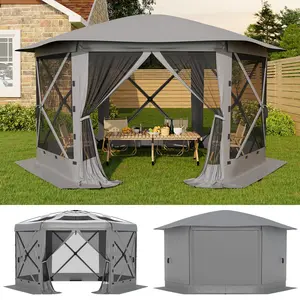 11.5×11.5Ft 6-Sided Screen Tent with Detachable Canopy Top | Bite-Proof All Weather Shelter for Patio Camping | Solution for outdoor anti-mosquito sun shading and rest space