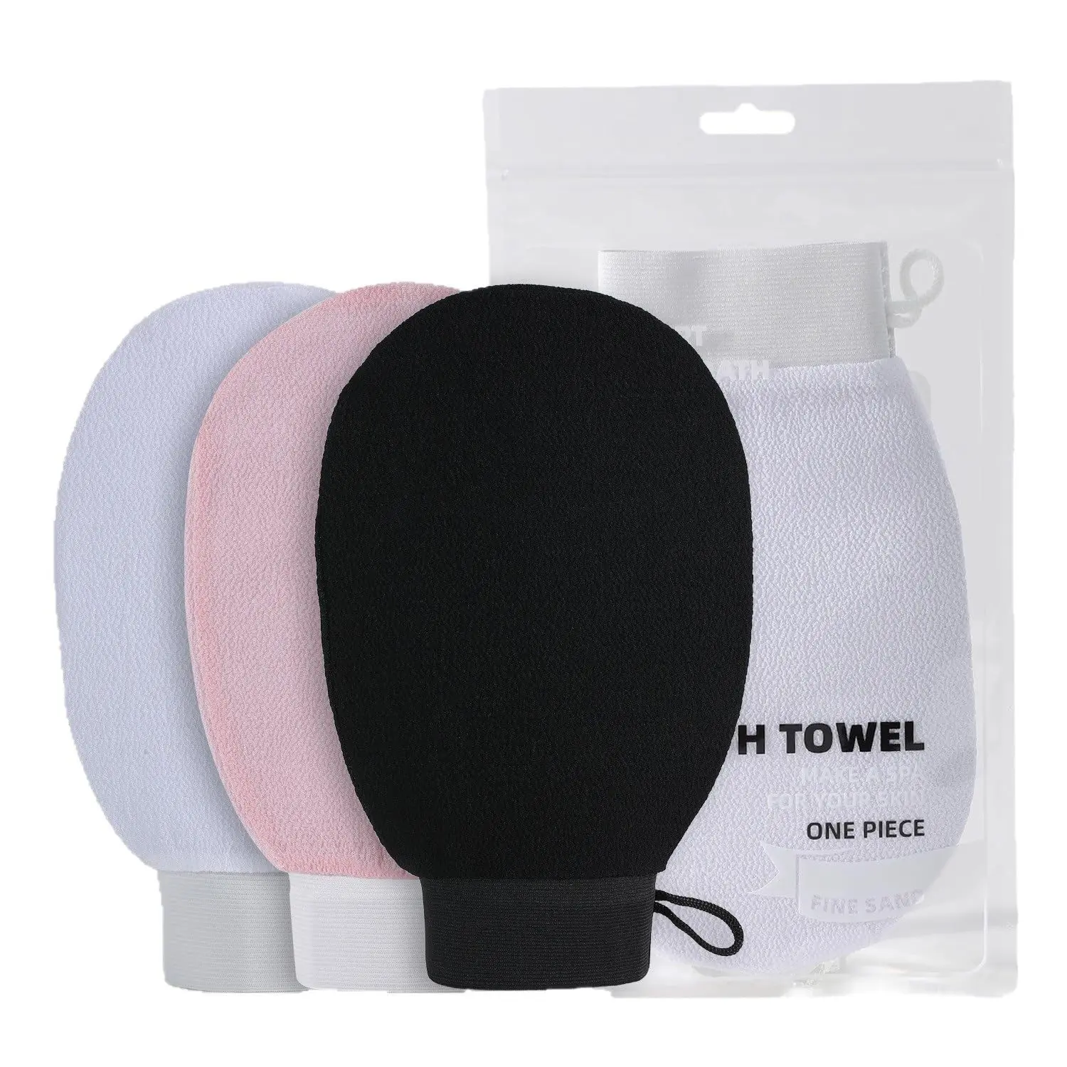 3-Pack Exfoliating Scrubber Mitt Set, 100% Viscose Absorbent Body Scrub Gloves for Dead Skin Removal, Deep Cleansing, Streak-Free Self Tan Removal, All Types of Home Spa Shower Routine Body Care Essentials, Smooth Skin, 3Color(3Piece), Three Pieces