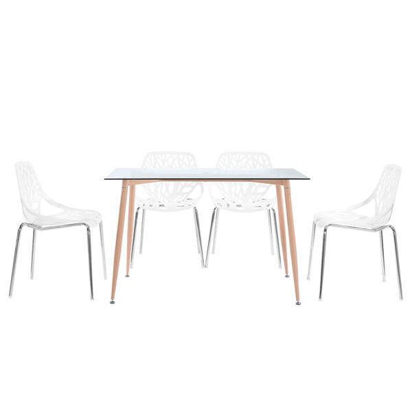 4pcs Modern Stackable Chair Set of 4,Kitchen White Dining Chairs,Birch Sapling Comfy Chairs for Dining Room,Living Room,Waiting Room (White)