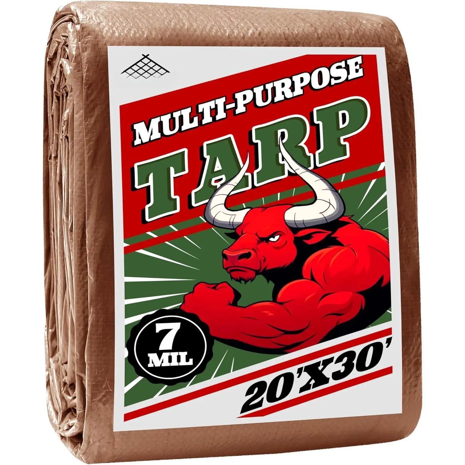Tarp 20x30 ft   7mil Durable Grommets and Reinforced Edges,,Green/Brown Tarp, Rain Shelter,Outdoor Cover and Camping Use -by