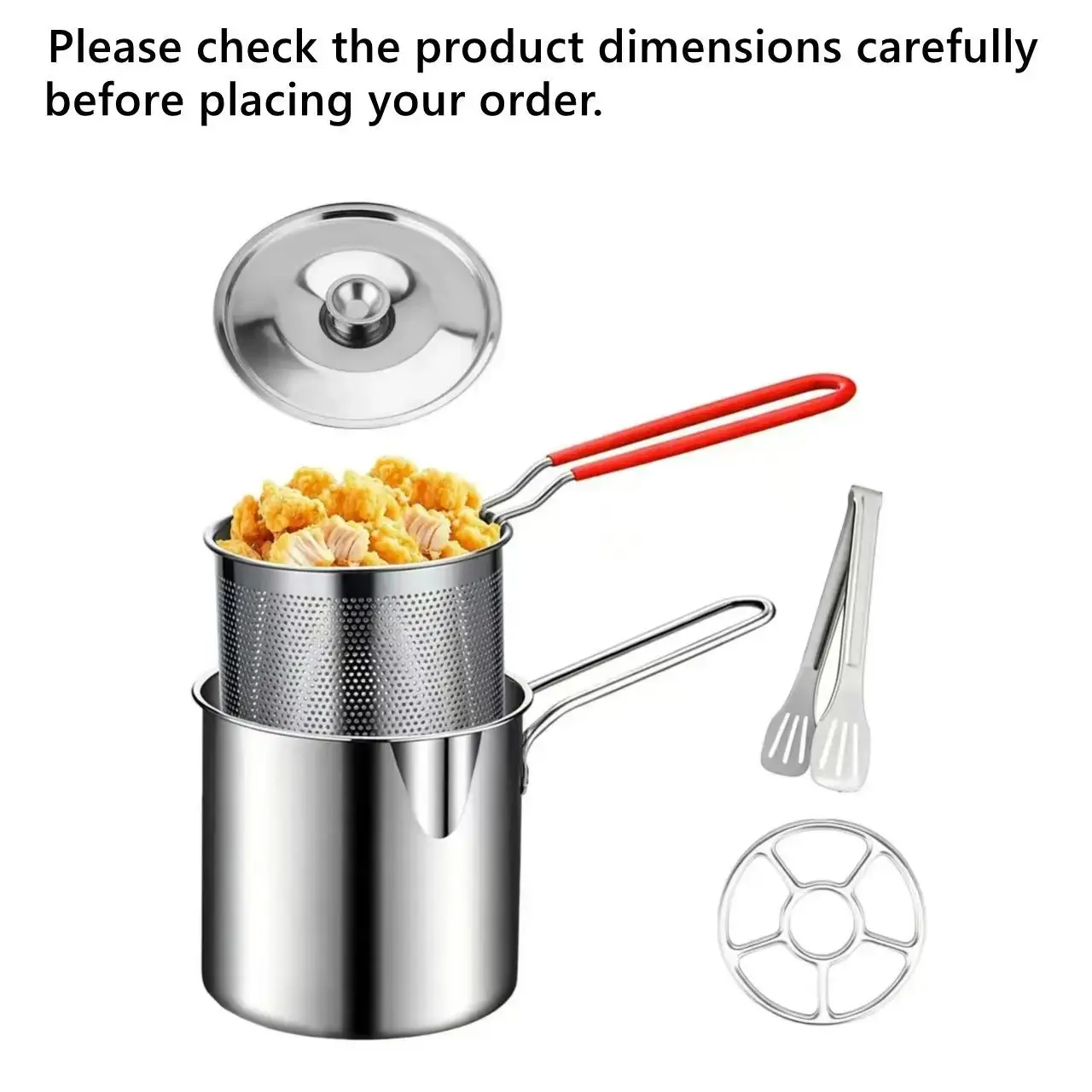 Deep Fryer with Filter Basket and Extended Handle, Stainless Steel Mini Deep Fryer, Cover Included, Ideal for Fish, Shrimp, Chicken, French Fries, Deep Fryer with Basket for Home Use