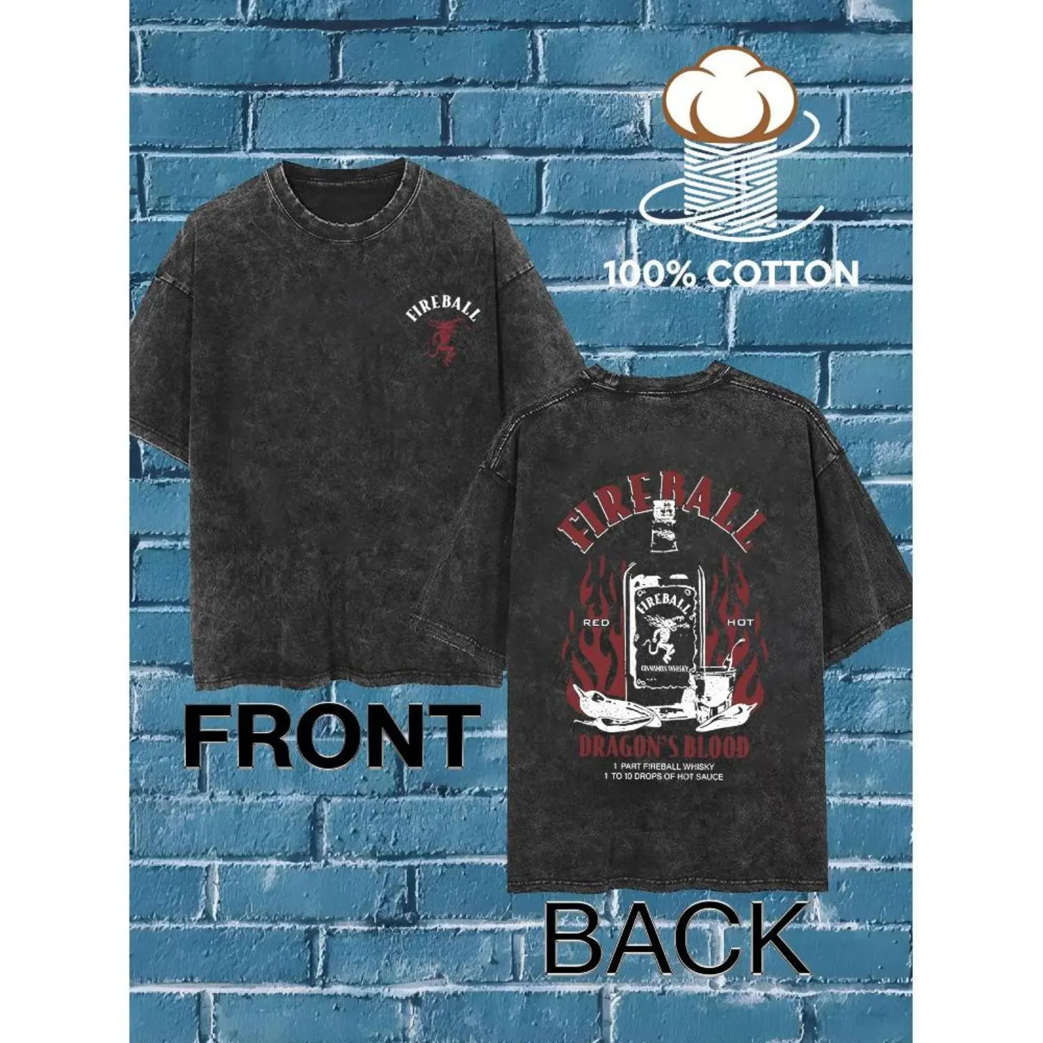 Men's T-Shirt with Dragon Fireball Graphic Print, Street Style Pure Cotton Fitted Top with Short Sleeves and Crew Neck, All-Season Wear, Fitted Cut