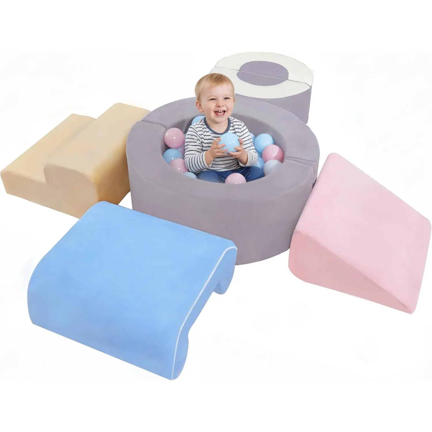 Toddler Climbing Toys Indoor, 7‑Piece Soft Foam Play Set for Toddlers 1‑3, Foam Climbing Blocks with Slide, Stairs & Ball Pit, Crawl and Climb Activity Gym, Lightweight & Washable Kids Gift