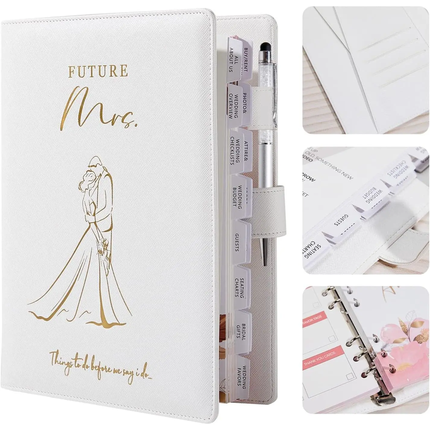 Wedding Planner Book and Organizer for Bride Future Mrs, White with Checklist Binder, Wedding Planning Gifts for Bride to Be and Engaged Couple, Bridal Shower Engagement Gift Keepsake