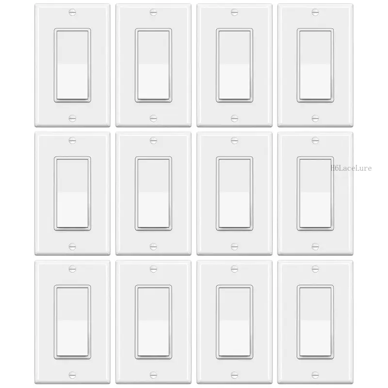 12 Pack Single Pole Rocker Light Switch, 15A 120/277V, Wallplate IncludedH6LaceLure