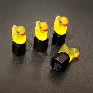 4-Pack Glow-In-The-Dark Duck Tire Valve Caps, Durable and Easy to Install, Enhances Visibility, Suitable for Cars, Motorcycles, Bicycles, Tyre Caps