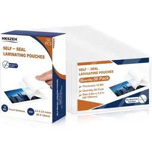 50 Pack 10 Mil Business Card Size Self Sealing Laminating Pouches 2×3.5 Inch Plastic Laminating Sheets 2.6"x3.9" Clear Lamination Paper for Office School Home Supplies Glossy Finish(No Laminator Need)