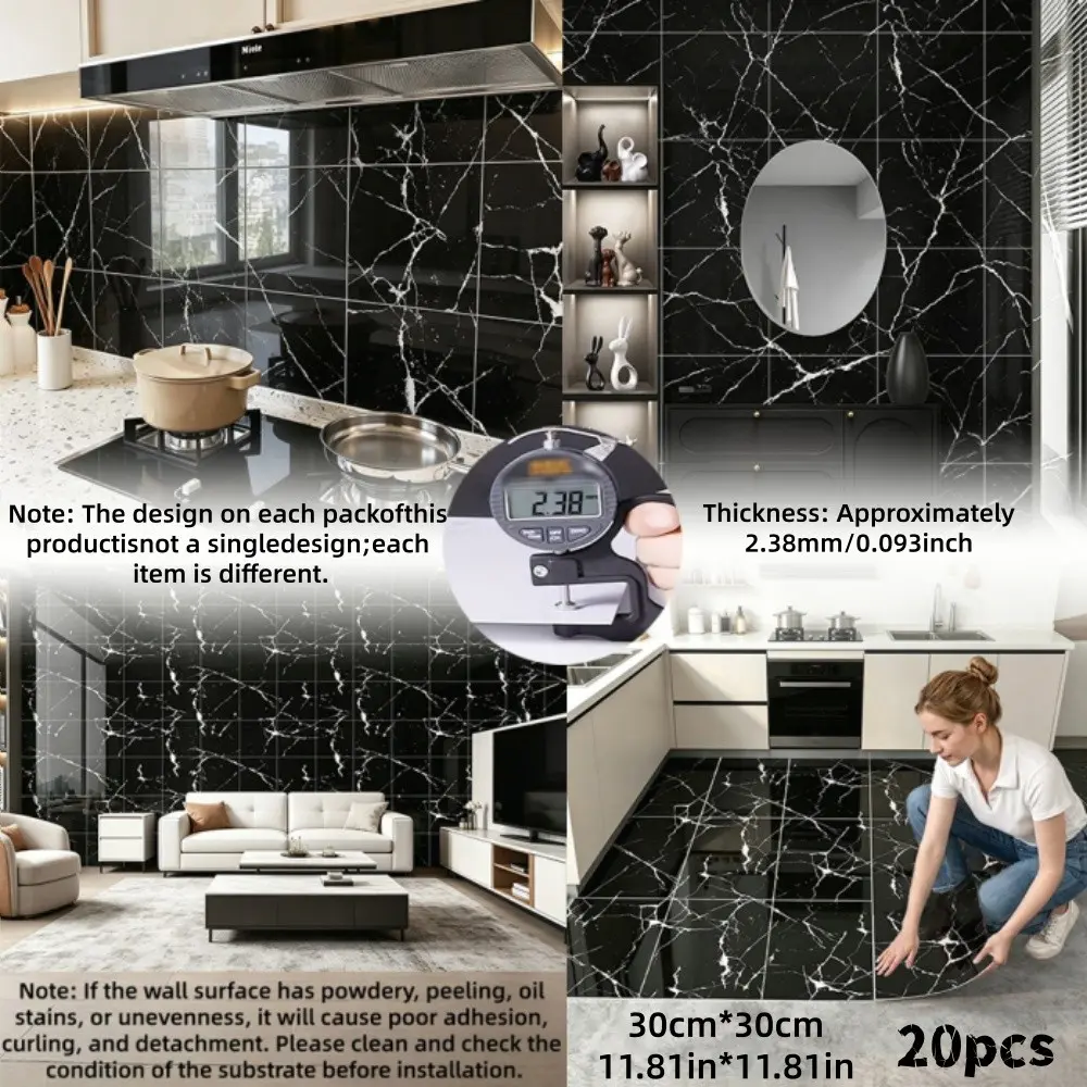 20 Pcs Thick Foam Self-Adhesive Wall Tiles, Easy to Peel and Stick, Easy to Cut and Clean, Peel-and-Stick Removable Wallpaper Designs, Home Decor for Living Room, Kitchen, Bedroom, Office, Marble Backsplash Wallpaper