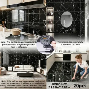 20 Pcs Thick Foam Self-Adhesive Wall Tiles, Easy to Peel and Stick, Easy to Cut and Clean, Peel-and-Stick Removable Wallpaper Designs, Home Decor for Living Room, Kitchen, Bedroom, Office, Marble Backsplash Wallpaper
