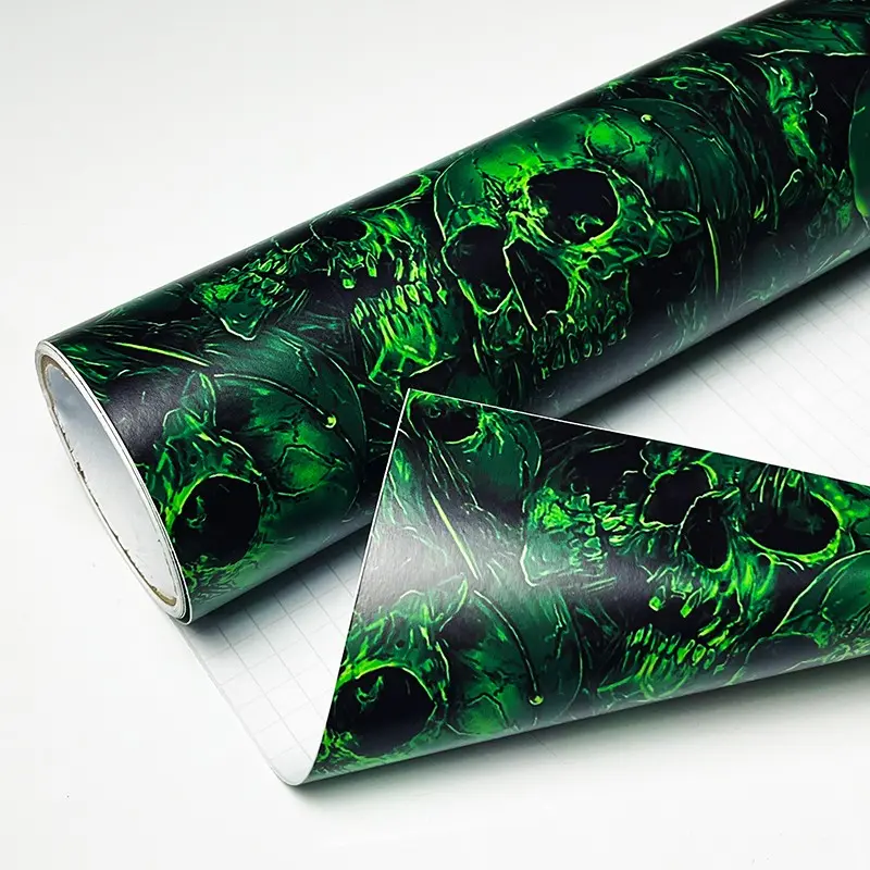 Green Skull Sticker Bomb Graffiti PVC Vinyl Wrap Film With Air Release Self Adhesive DIY Car Motorcycle  Furniture Decoration Sticker Car Decals