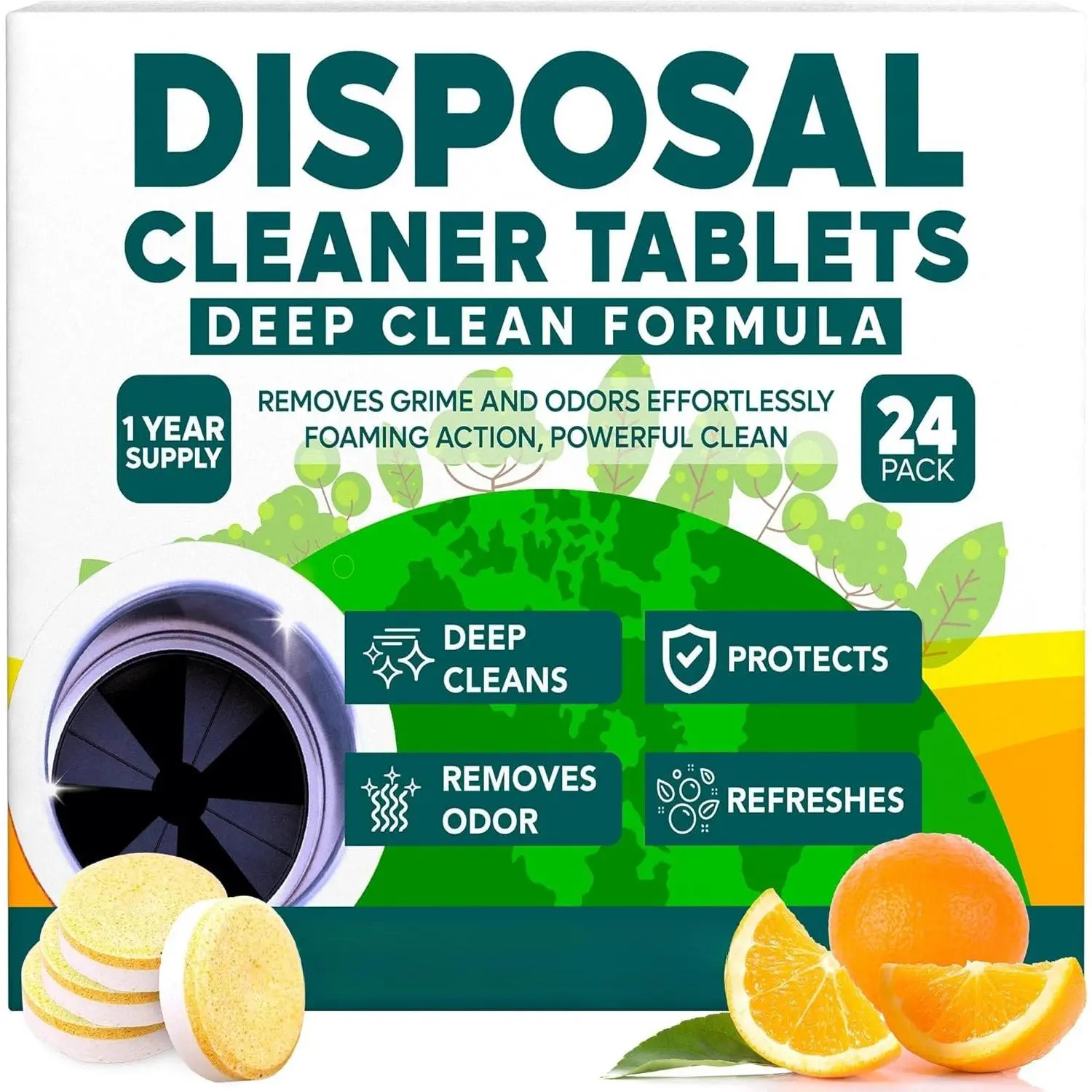 Garbage Disposal Cleaner Tablets, 24 Count | Deodorizes and cleans garbage disposals, removes odor and buildup,  sink maintenance.