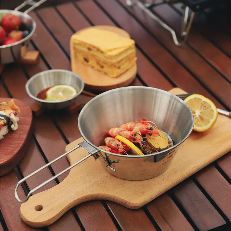 304 Stainless Steel Rust-Resistant 300ml Portable Bowl with Collapsible Handle, Unisex Hiking Gear for Camping, Picnic BBQ