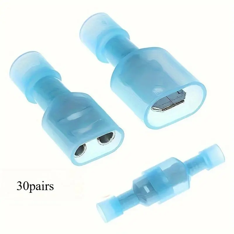 60pcs/30sets Male/Female Quick Disconnect Shovel Type Wire Crimp Terminal Connector Fully Insulated Nylon Electrical Crimp Cold Press Terminal Connector