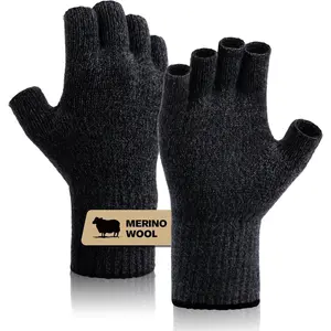 Merino Wool Fingerless Half Finger Gloves for Men Women Thermal Soft Knit Liner for Hunting Fishing Hiking