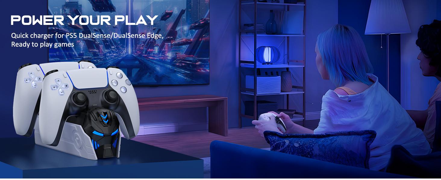 BEBONCOOL PS5 Controller Charger Station for Playstation 5 Dualsense Controllers: Fast PS5 Dual Controller Stand Charger Dock-LED PS5 Controller Charging Station Accessories for Playstation 5 Storage Kit