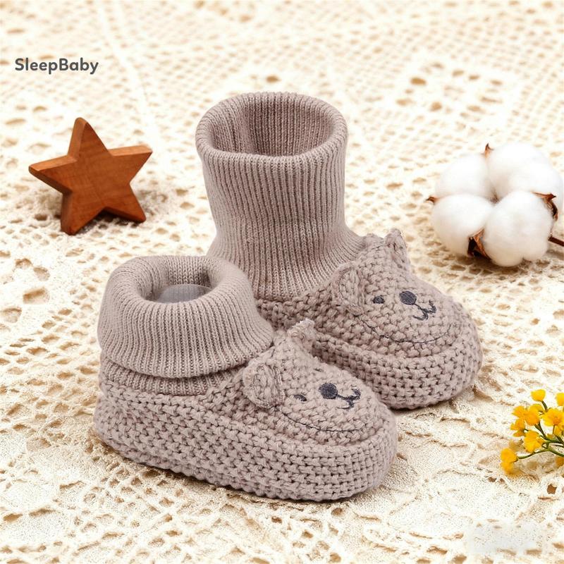 Knitted Baby Booties with Ears Soft Infant Boots Comfortable Winter Shoes for Boys and Girls