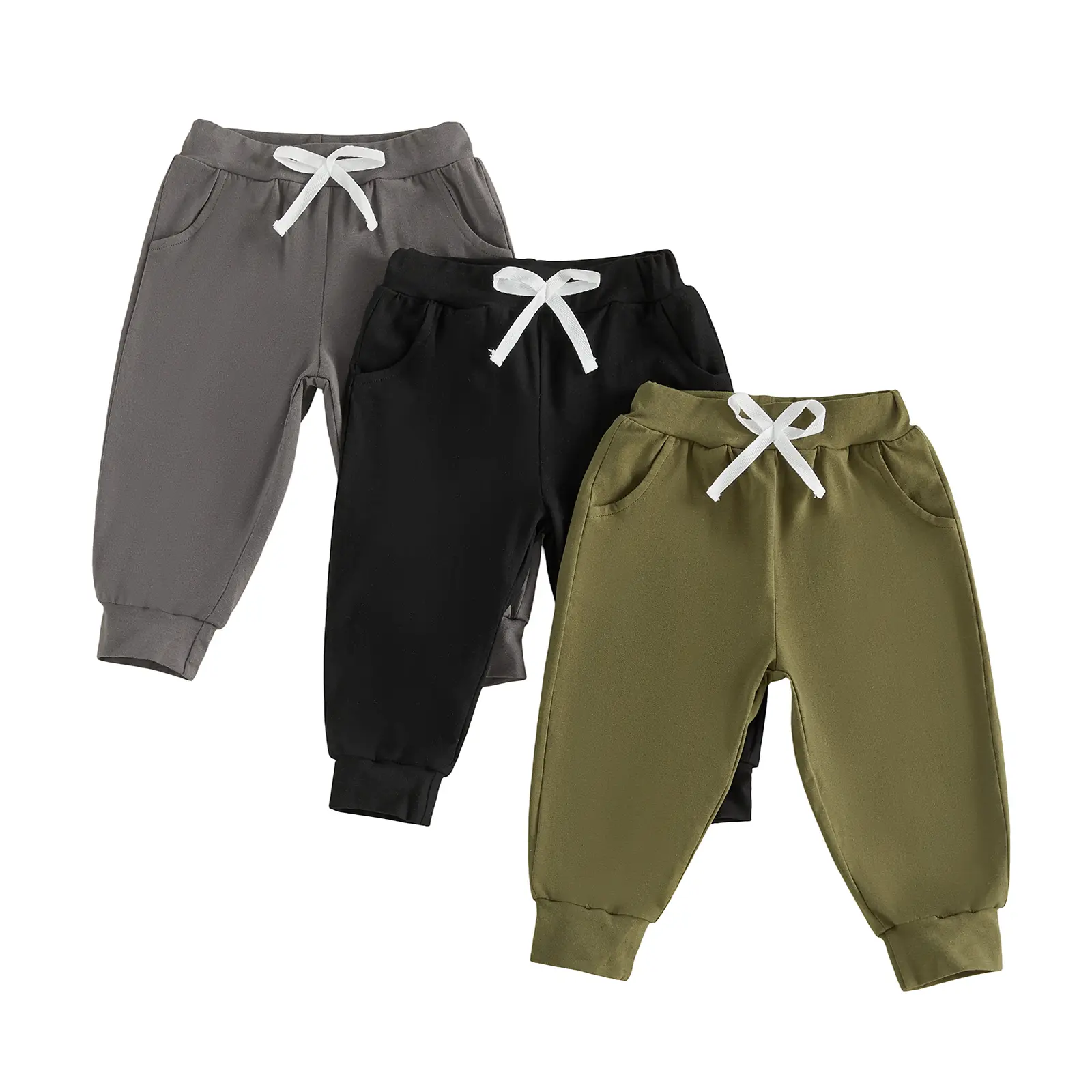 Babamoon Boys' 3-Pack Casual Joggers, Solid Color Soft Fabric Pants, Breathable Athletic Trousers with Pockets