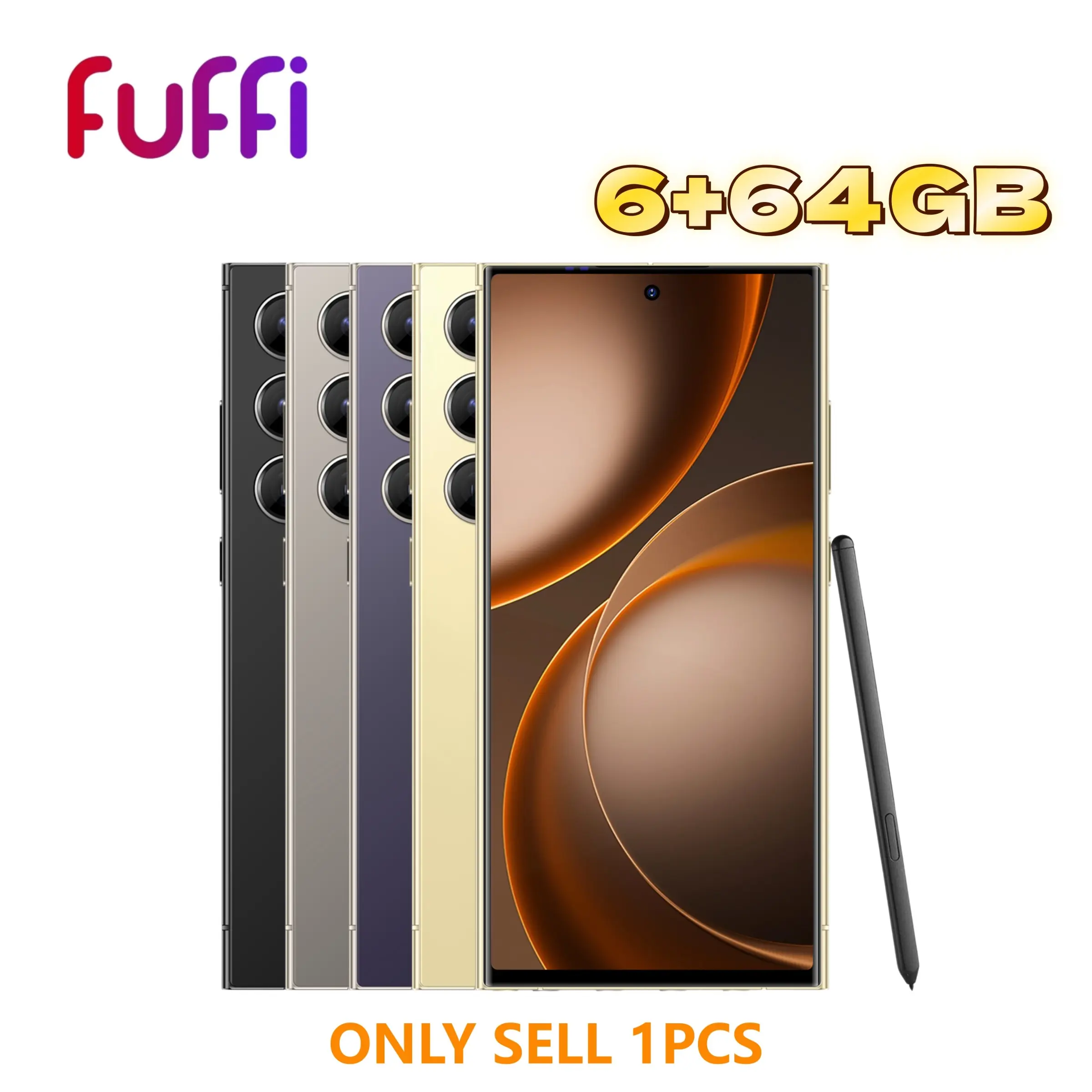 FUFI smart phone with a 6.8-inch ultra-clear screen, an 8-core processor, 6GB RAM, 64GB ROM, 4G network, dual SIM dual standby, electronic stylus, a 4100 mAh battery, 8MP + 20MP pixels, and an Android operating system.