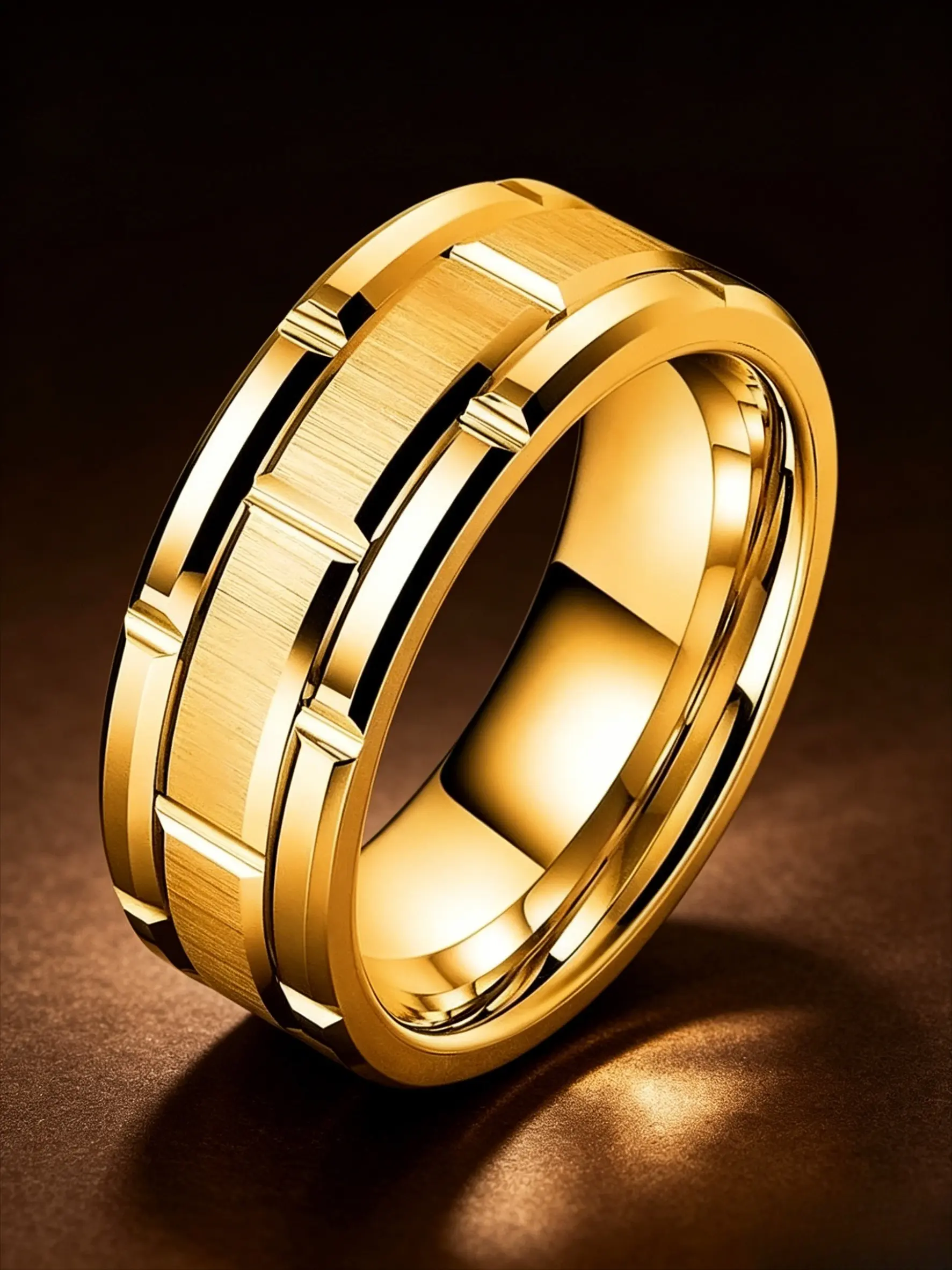 Men's Grooved Brushed Stainless Steel Wedding Band Ring, Rings Men, 3 Tone Options Silver Tone, 18K Gold Tone, Recessed Line Matte Finish Comfort Fit Band, Tarnish Resistant Hypoallergenic Unisex Stackable Promise Daily Jewelry Gift For Him