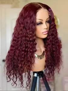 Burgundy Fashion 99j Natural Ultra-Soft 26-Inch 180% Density 13x4x1 Front Lace Wig, Super Kinky Curly  Pre-Plucked，Glueless ， Daily Use, Heat Resistant