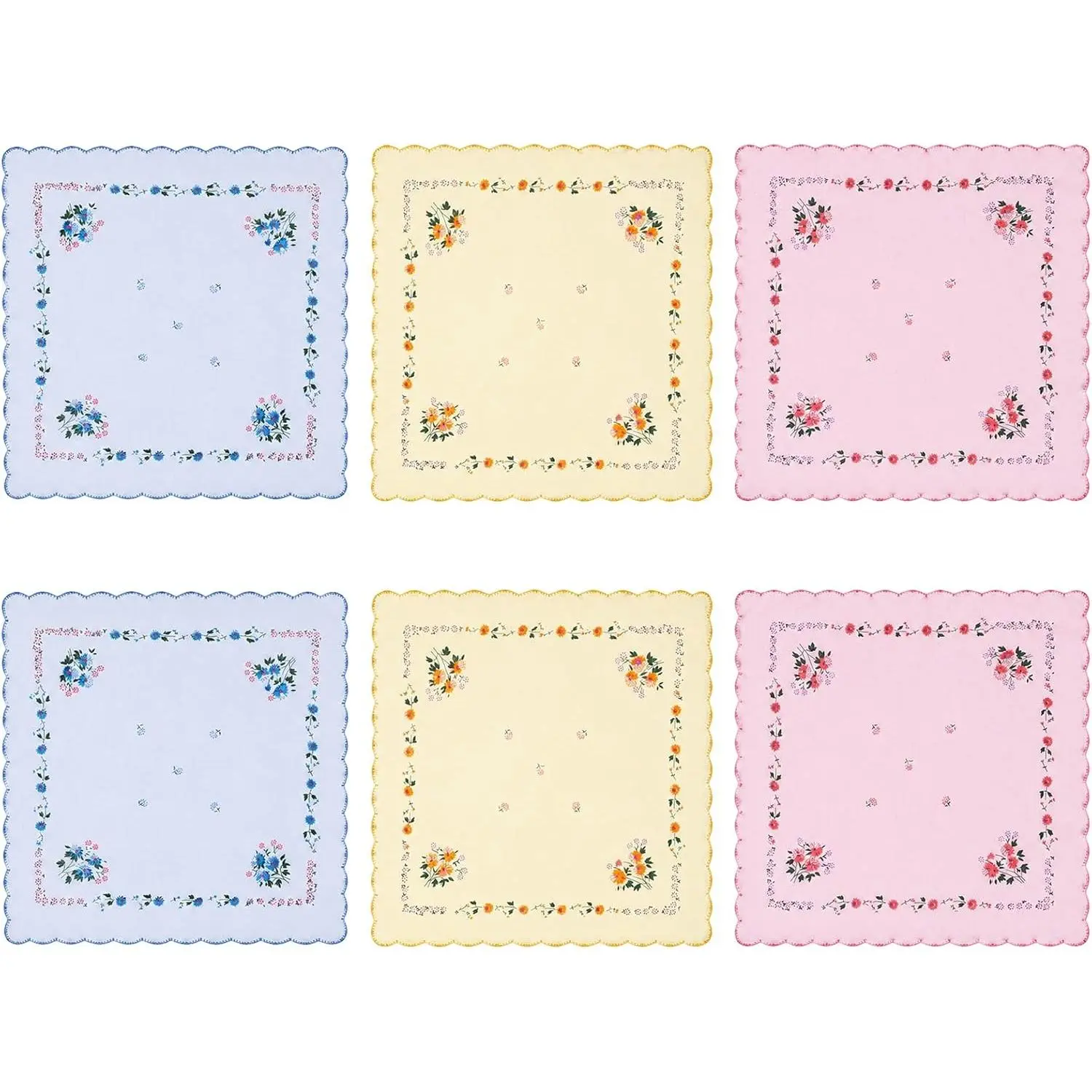 6 Pieces Colorful Handkerchief for Women, 12" Cotton Embroidered Ladies Handkerchiefs, Vintage Floral Print Cloth Handkerchief for Wedding, Tea Party, Bridal Shower, Gifts