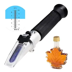 Portable 0-10% Brix Refractometer with ATC & LED Light, for Testing Sugar Content of Maple Sap Syrup Low-Concentrated Sugar Solutions Tea, comes with pipettes