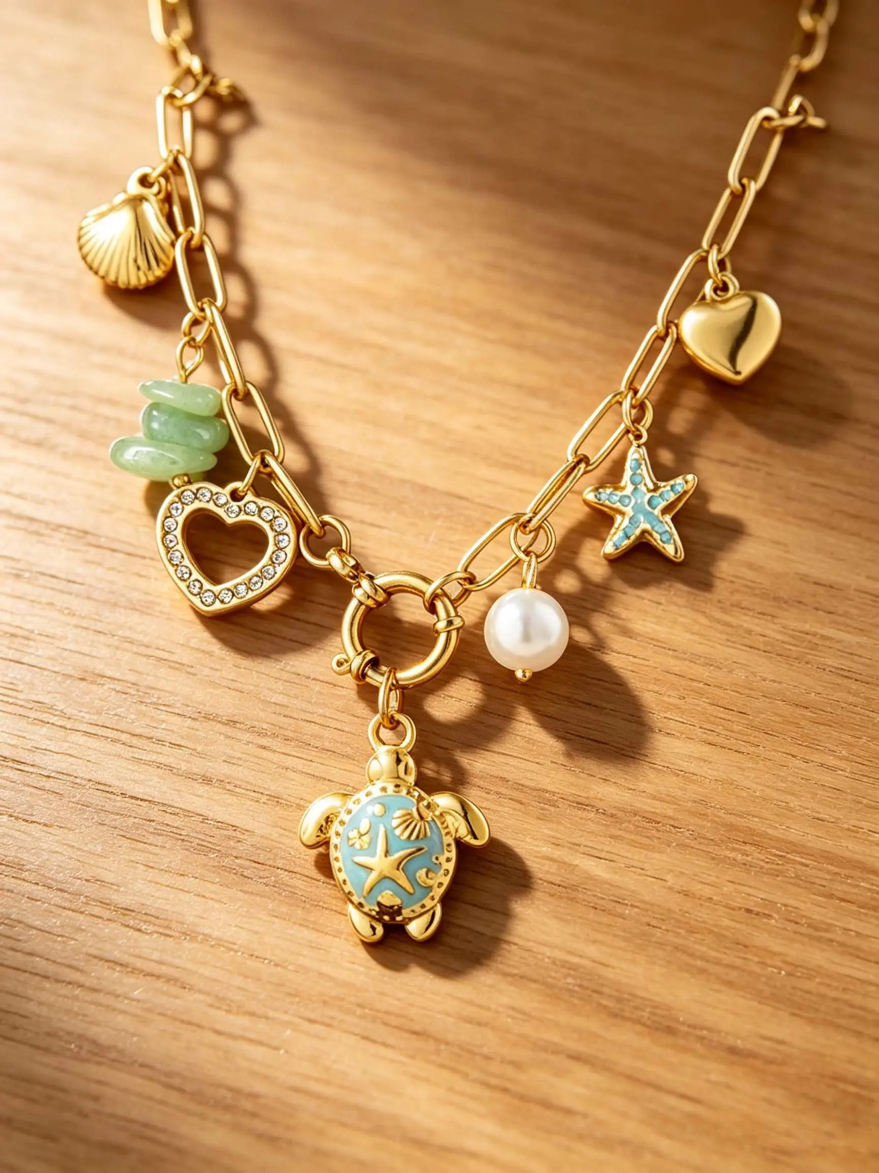 1 piece, elegant and fashionable sea turtle multi-element pendant chain necklace, exquisite jewelry and jewelry, made of 304 stainless steel material, suitable for daily wear and parties, the best gift for friends, adjustable size, durable necklace