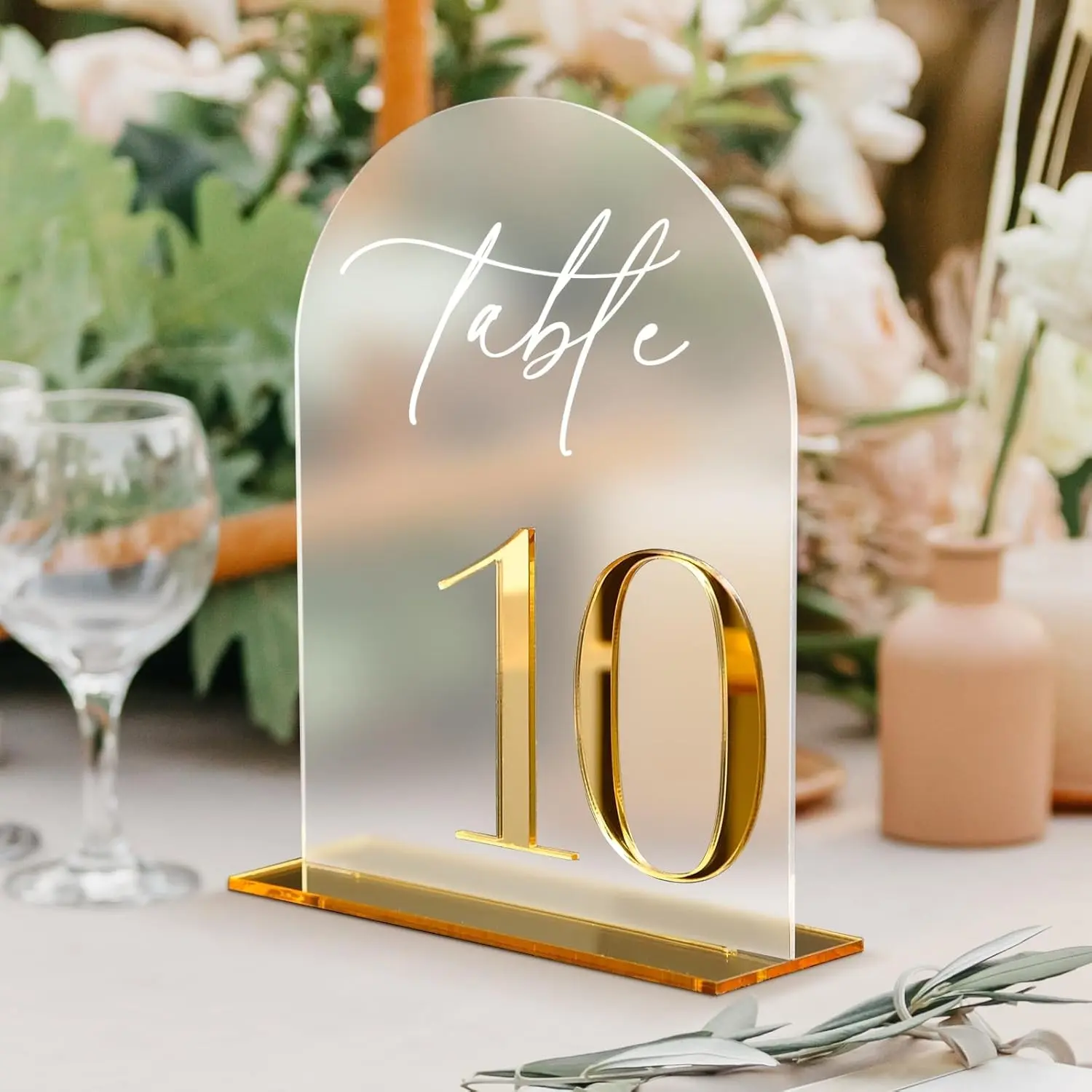 Frosted Acrylic Wedding Table Numbers 1-10, 5"x7" Arch Design, 3D Digits, Includes Stand, Ideal for Weddings and Events