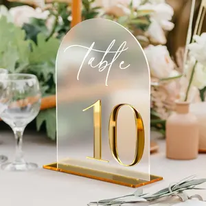 Frosted Acrylic Wedding Table Numbers 1-10, 5"x7" Arch Design, 3D Digits, Includes Stand, Ideal for Weddings and Events