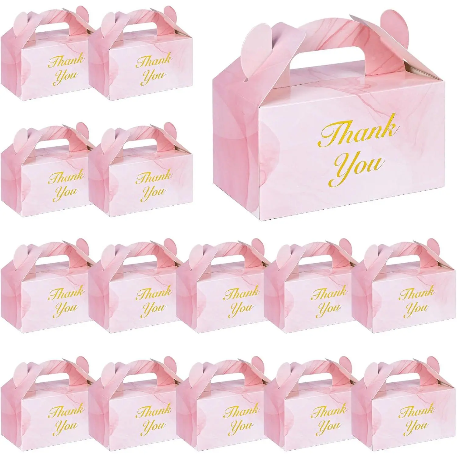 16-Count Modern Paperboard Gable Party Favor Boxes, 6.1x3.5x3.3" Quick-Fold Mini Marbleized Boxes for Birthday, Wedding Celebrations