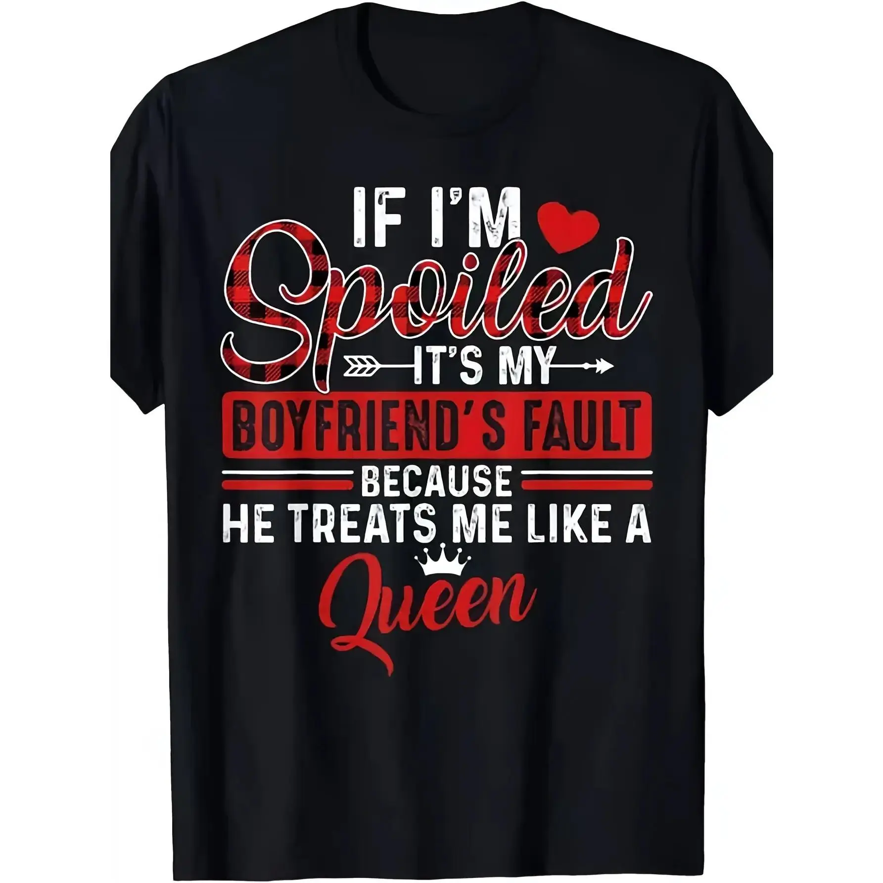Funny Relationship Couples T-Shirt - "If I'm Spoiled It'S My Boyfriend'S Fault" Graphic Tee - Black Shirt with Red Text - Heavyweight 220GSM Cotton - Unisex Adult Sizes S-5XL - Anniversary, Valentine'S Gift for Him/Her - Casual Everyday Couples Apparel, A