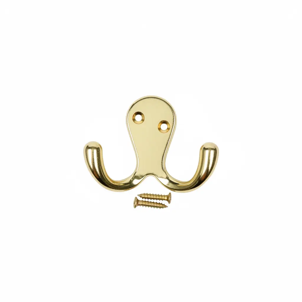 Alloy double-hook coat and hat hook, wall-mounted dual-position hook with mounting screws