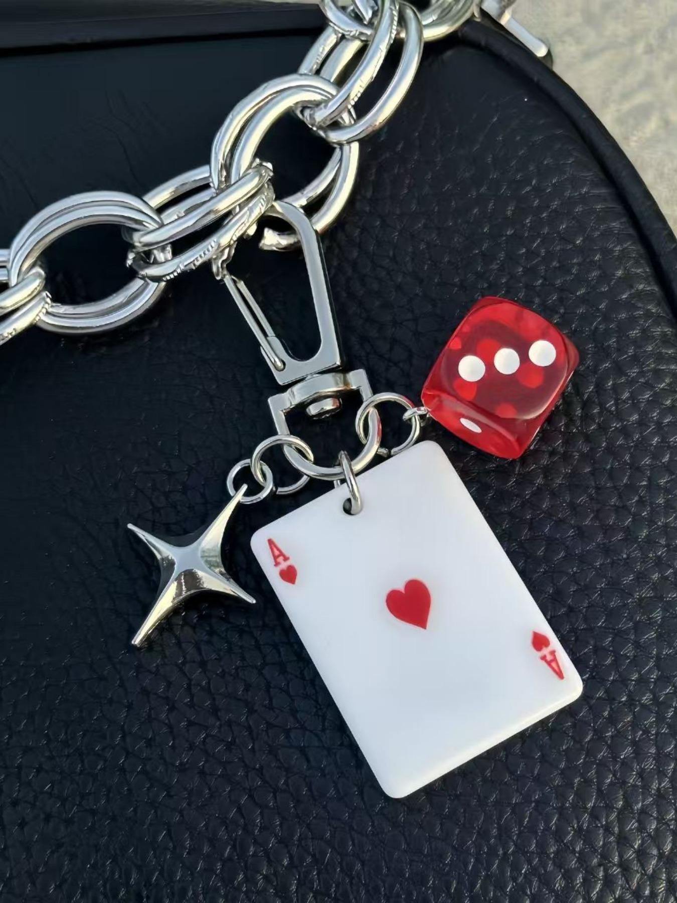 Poker Dice Keychain Set with Star Pendant, Club Diamond Alloy Metal Keychain for Bags, Cartoon Number Theme Jewelry, Car Key Chain Accessories