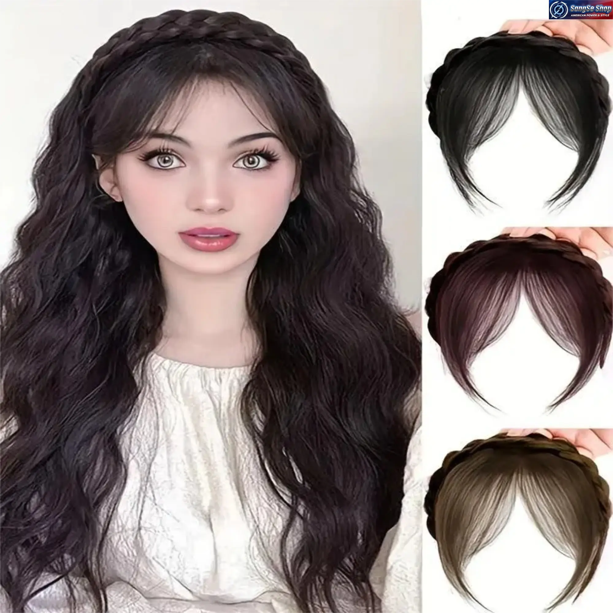 Boho Braided Headband Wig with Curtain Bangs, Clip-in Faux Hair Extension for Women, Natural Looking, Heat-Free Styling for Parties or Casual Wear, Boho Braids