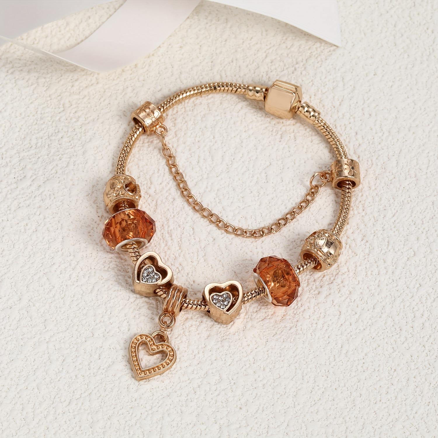 Elegant Adjustable Charm Bracelet For Women, Handmade Beads, Heart Pendant Bracelet, Fashion Jewelry Mother'S Day And Valentine'S Gift