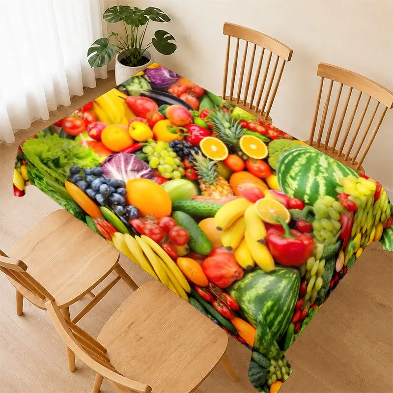 Fruit Pattern Tablecloth, Colorful Harvest Food Design, Water Resistant, Heat Resistant, Easy Clean, Create a Bright Kitchen Atmosphere, Perfect for Family Dining, Breakfast Table and Everyday Home Decor