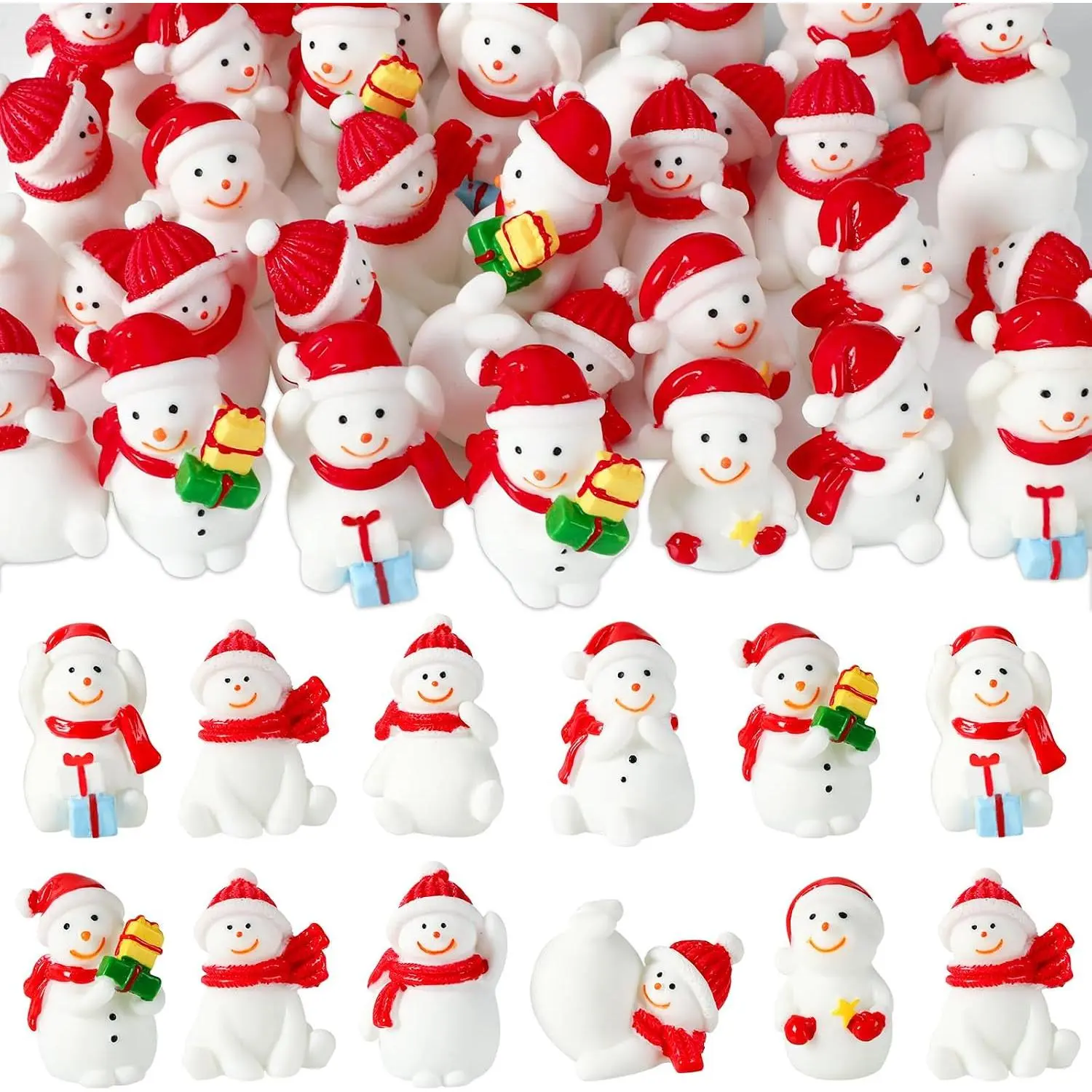 32 count Christmas Mini  Snowman, 8 Styles Christmas  Figurines with Hat Xmas Miniature Snowman for Festival DIY Village Garden Decoration