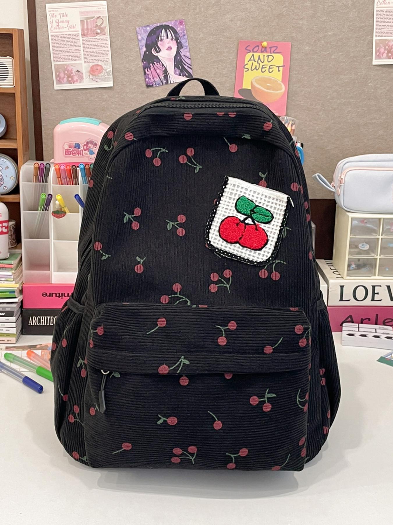 Women's backpack solid color backpack zipper closure cherry Cute Versatile Backpack versatile fashion casual trend suitable for students to go to school, campus, commuting, shopping women's backpack