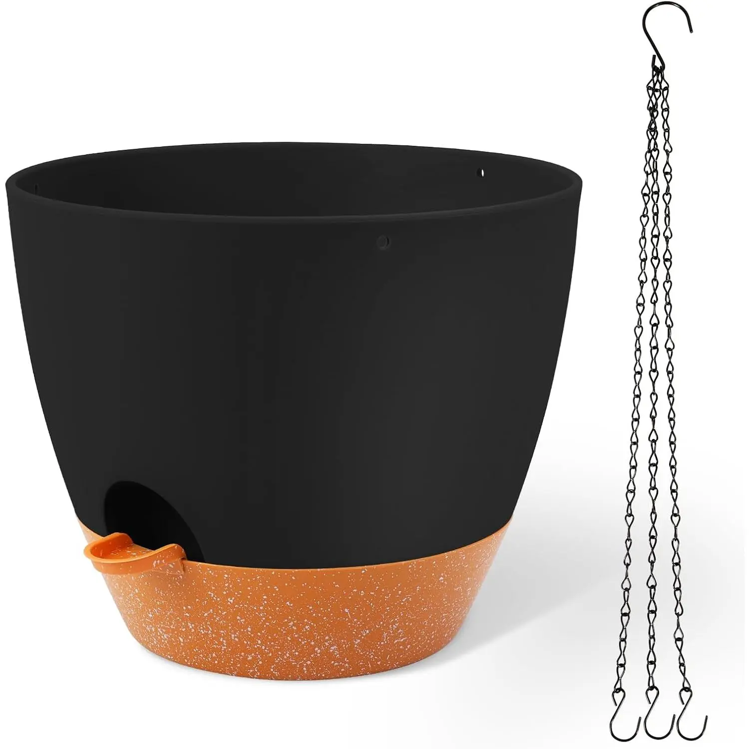 Large Hanging Planter, 12 inch Hanging planters for Indoor Outdoor Plants, Self Watering Plant Pot, Plant Hanger, Black