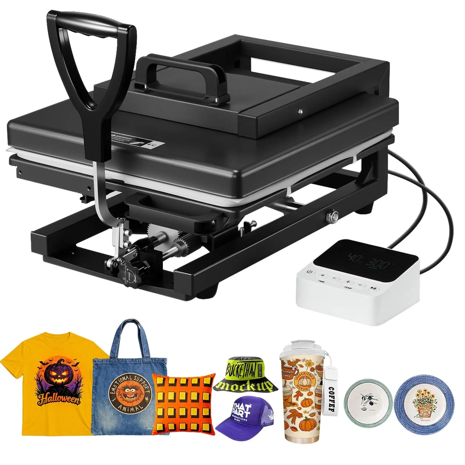 Hybrid Heat Press 15x15 Inch, 5-In-1 Multifunction Sublimation Press Machine For T-Shirts, Mugs, Tumblers, Caps, And Plates, Fast Even Heat Up, Easy To Control, Patented Design, Black