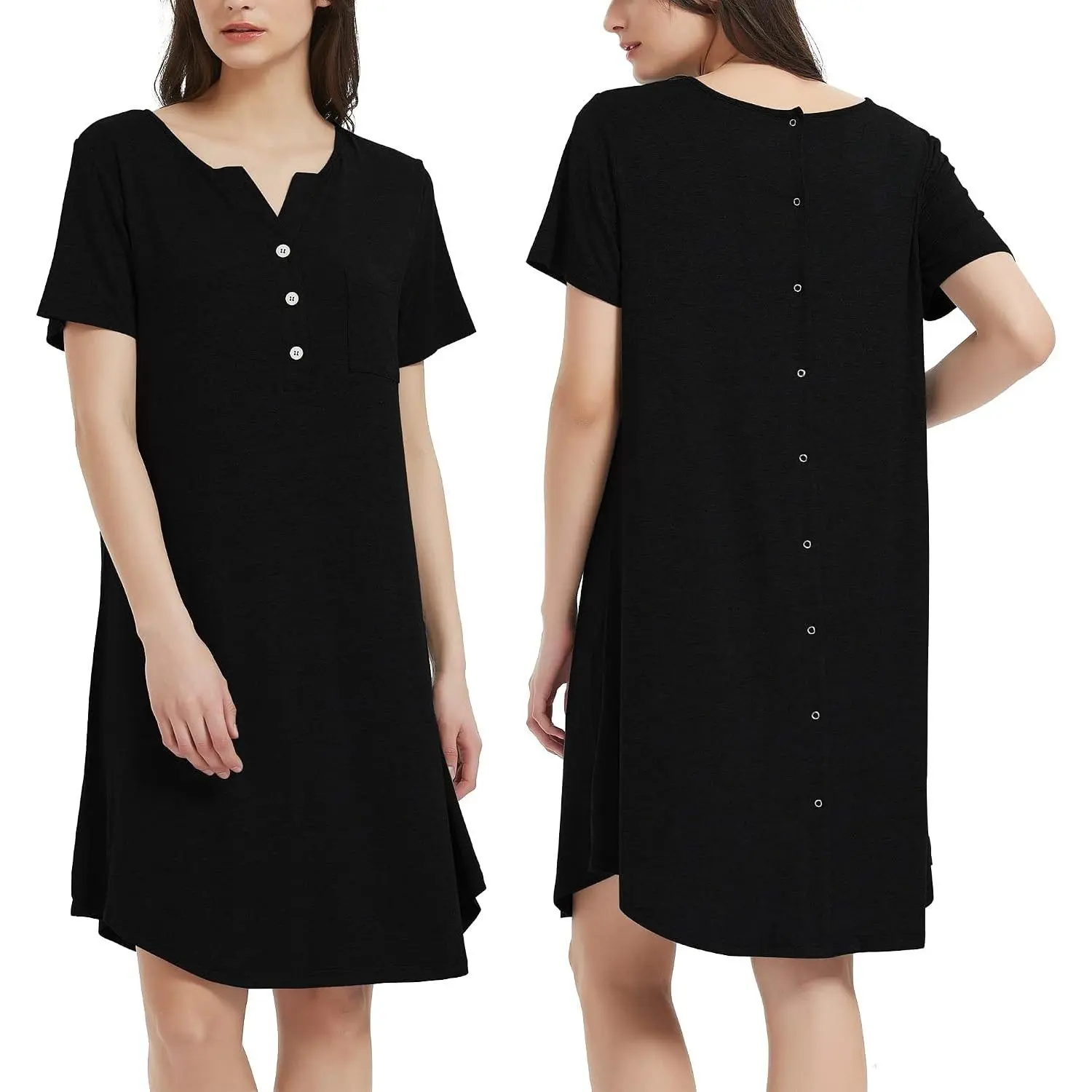 Nightgowns, Short-sleeve Nursing Gown Dress, V-neck Maternity Pajamas, Boyfriend Nightshirt S-XXL