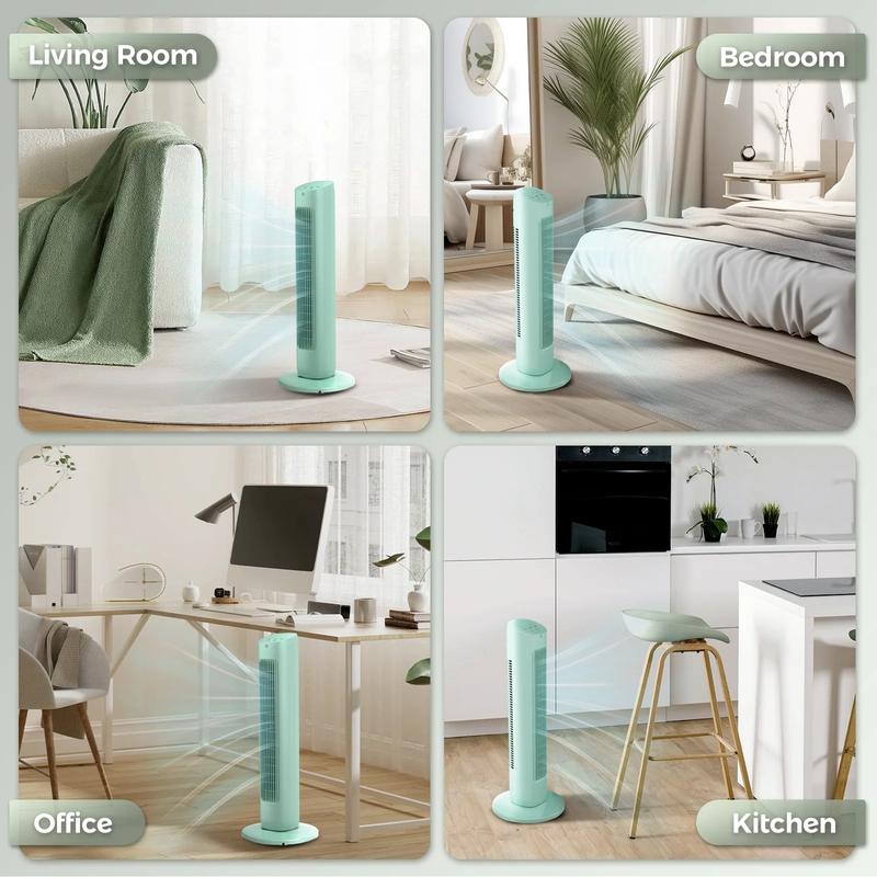 COWSAR Tower Fan for Bedroom, 85° Oscillating Fans with 8 Speeds, 30" Portable Bladeless Standing Fan, 15H Timer, Normal/Natural/Sleep 3 Fan Modes, Freestanding Tower Fans, Green
