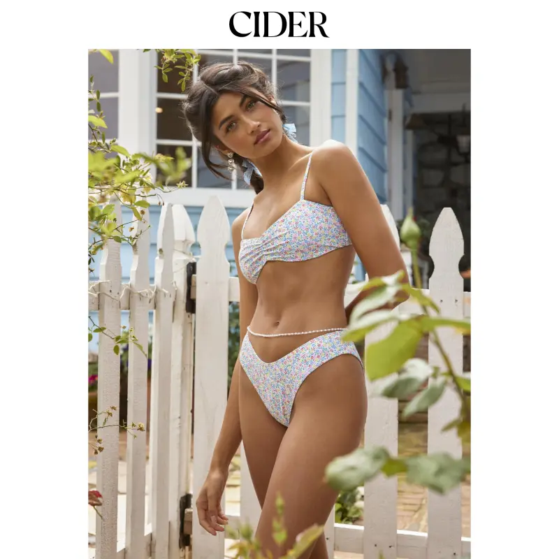 Cider V-neck Floral Knotted Bracelet Cheeky Bikini Swimsuit