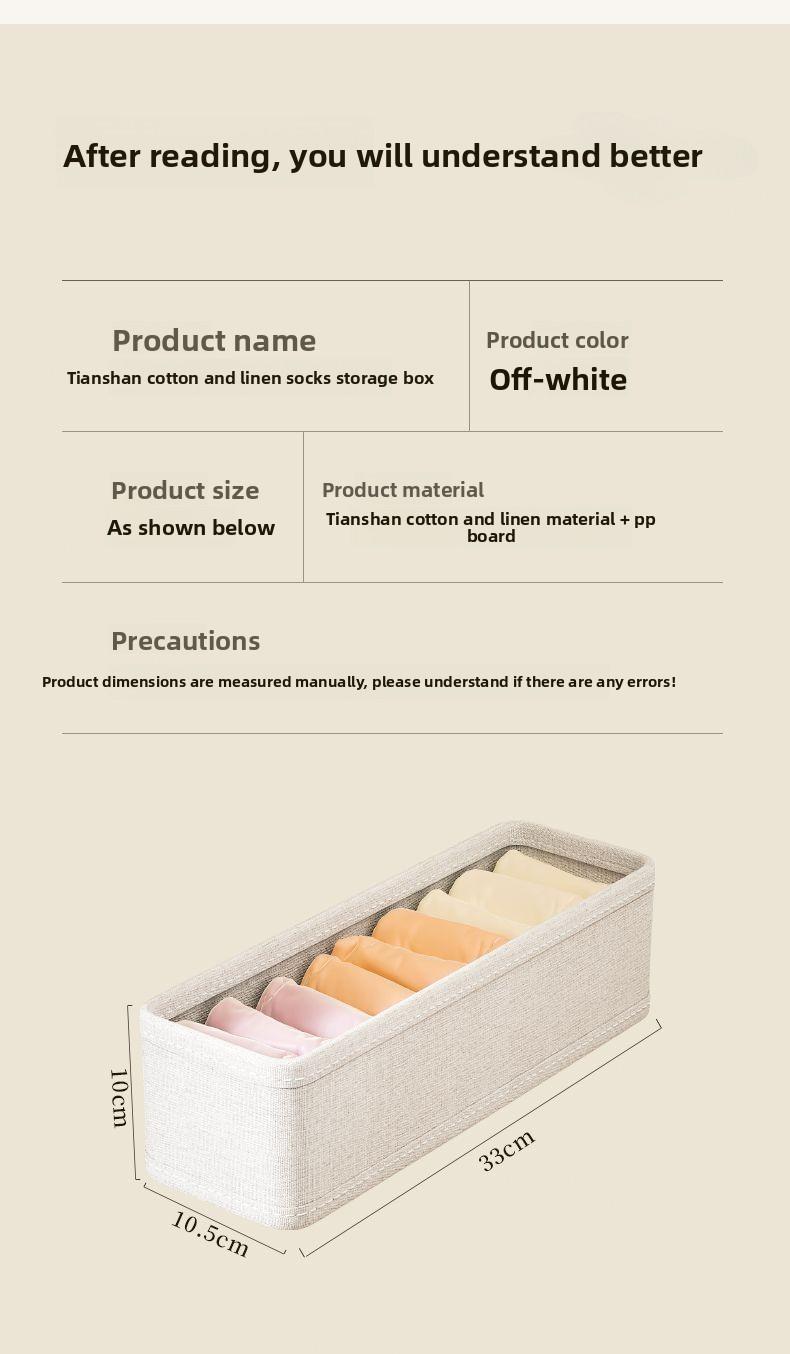 Cotton and linen washable socks underwear storage portable organizer, dormitory home wardrobe artifact multi-functional foldable storage box