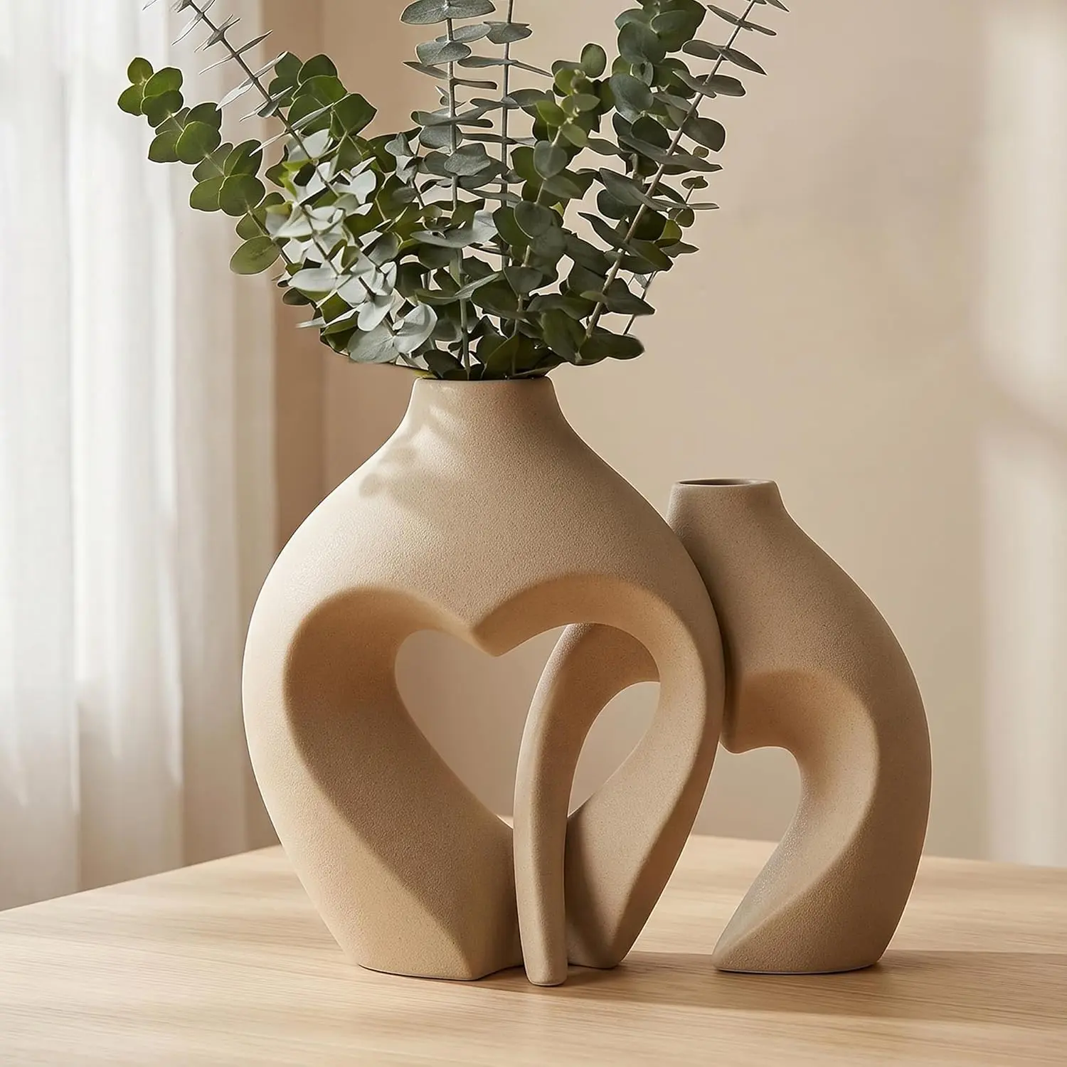 Ceramic Flower Vases Home Decor Heart Shaped Vase Set of 2| Nordic Heart Shaped Vases Minimalist Decorative Vase for Table Centerpiece Wedding Dining Living Room Office House Decoration