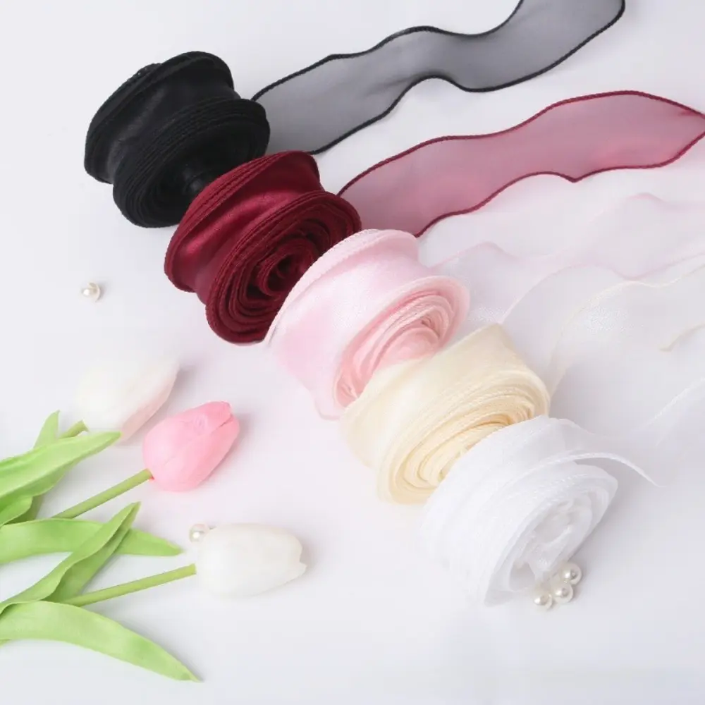 1pc 40Yards Fish Tail Satin Ribbon, Floral Decoration Tape, Cake Edging, Bouquet Wrapping, Wave Pattern, Elegant Gift Wrap Material