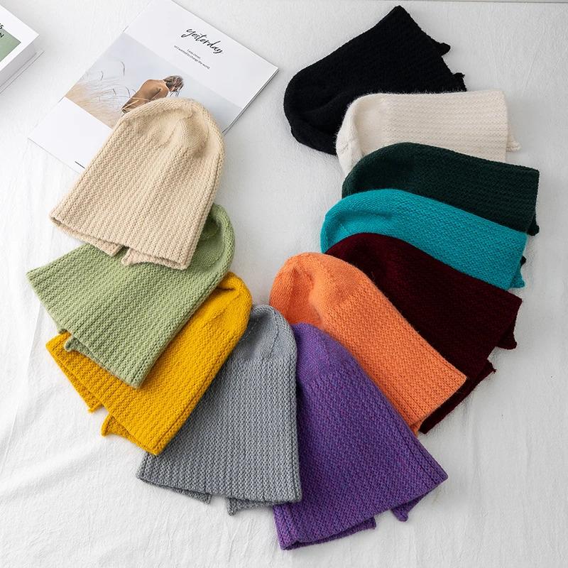 Hot Sale Women Hat Kpop Style Autumn /Winter Hat Soft Beanie Hats For Women Leisure Back Split Teens Ponytail Knitted Cap