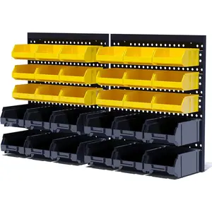 30PCS Wall Mounted Plastic Storage Bins, Drop-Proof Load-Bearing Garage Storage Organizer for Screws, Nuts, Bolts, Small Hardware Parts - Black, Yellow