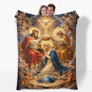 Assumption of Mary Ultra-Soft Flannel Blanket - Jesus Print Blankets with Crowned Virgin Mary, God, Holy Spirit Dove, Angels & Earth, Cozy All-Season Home Decor, Heartfelt Gift for Loved Ones
